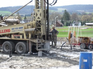 Vertical bore hole being drilled for Geothermal